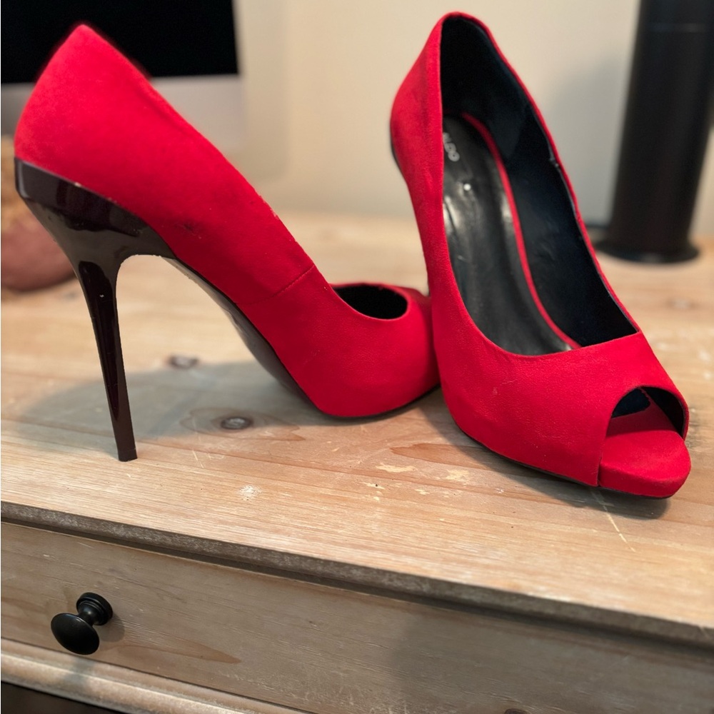 Red Peep Toe Stiletto Heels